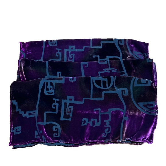 Velvet Burnout Purple & Green Abstract Geometric Print Scarf Shawl Wrap - Picture 7 of 16